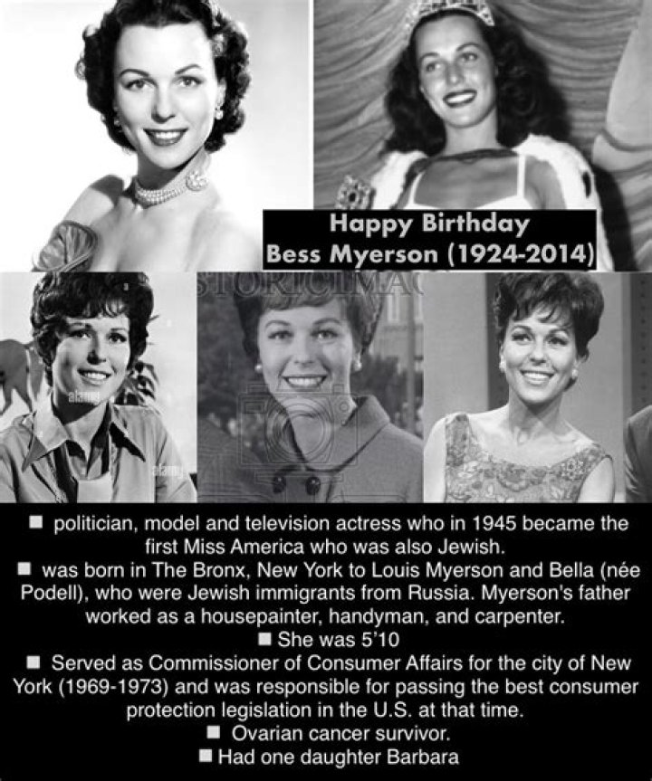 Bess Myerson biografía, edad, altura, esposa, net worth, familia